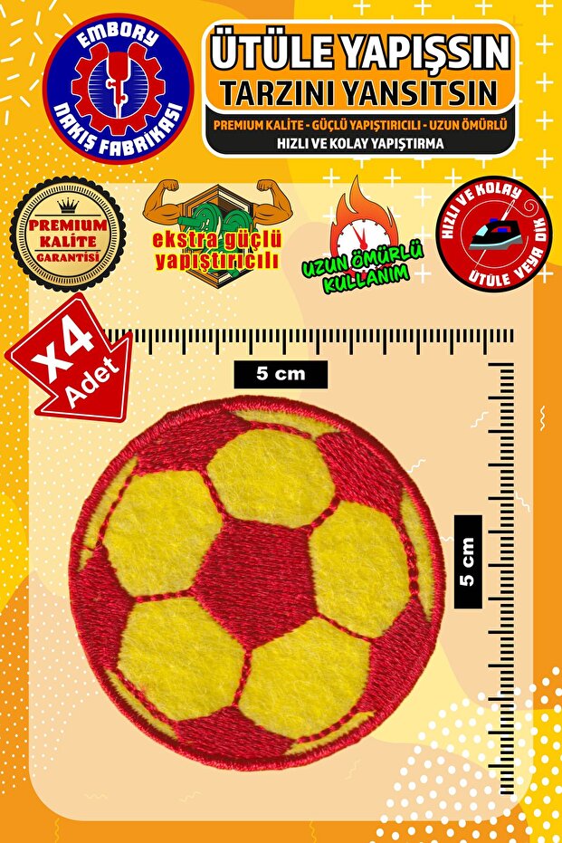 Ütü Ile Yapışan Arma Yama, Futbol Topu (4 ADET) Ütüyle Yapışan Nakış Dokuma Aplike Patch - 1