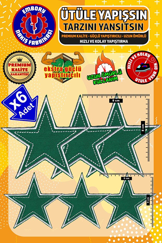 Sticking Coat of Arms Patch and Embroidery Woven Patch, Green Star (6 Pcs) Apply with Iron