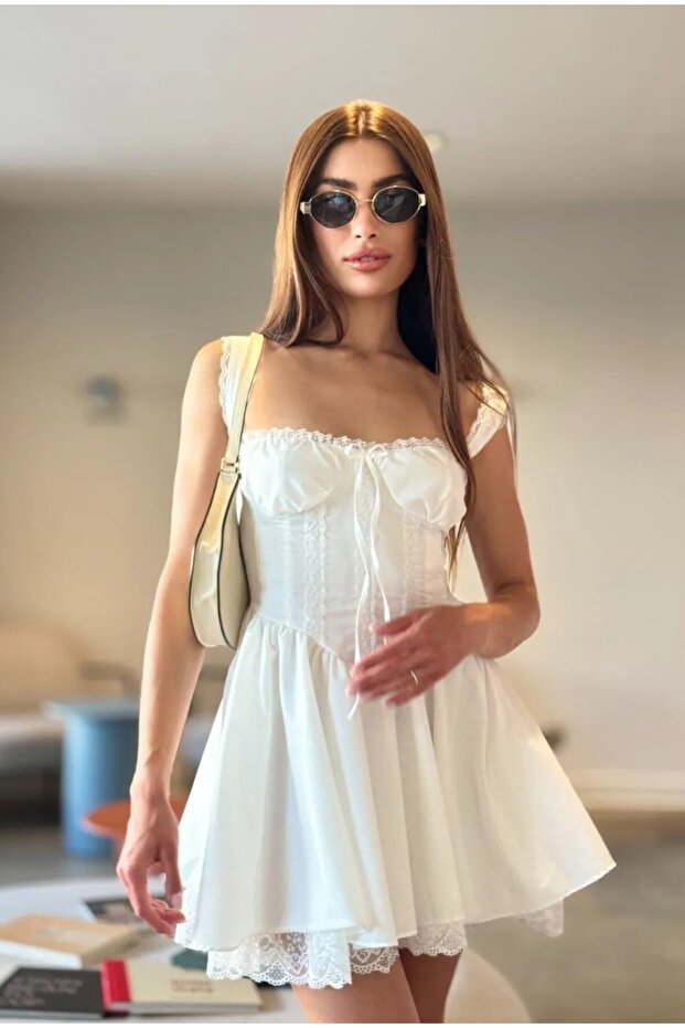 DANTELLİ ASKILI ELBİSE - 1