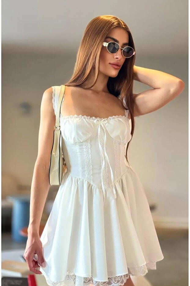 DANTELLİ ASKILI ELBİSE - 4