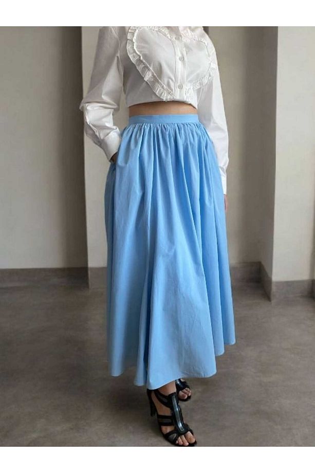 Volanlı Poplin Midi Boy Etek - 4