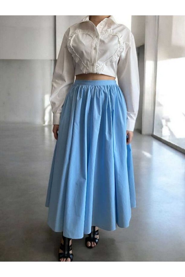 Volanlı Poplin Midi Boy Etek - 3