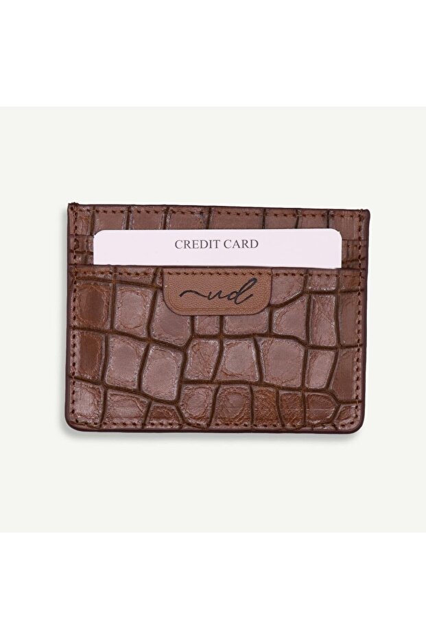 Uderra Tan Crocodile Printed Genuine Leather Card Holder-Sk010