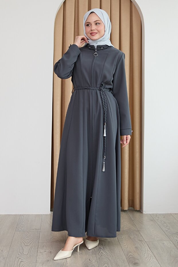 Sivya طوق زر Cummerbund محبوك أنثراسايت Ferace