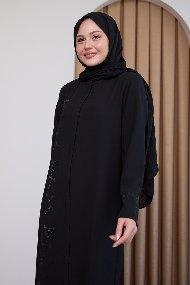 Flat Black Ferace with Sequin Pattern - 4