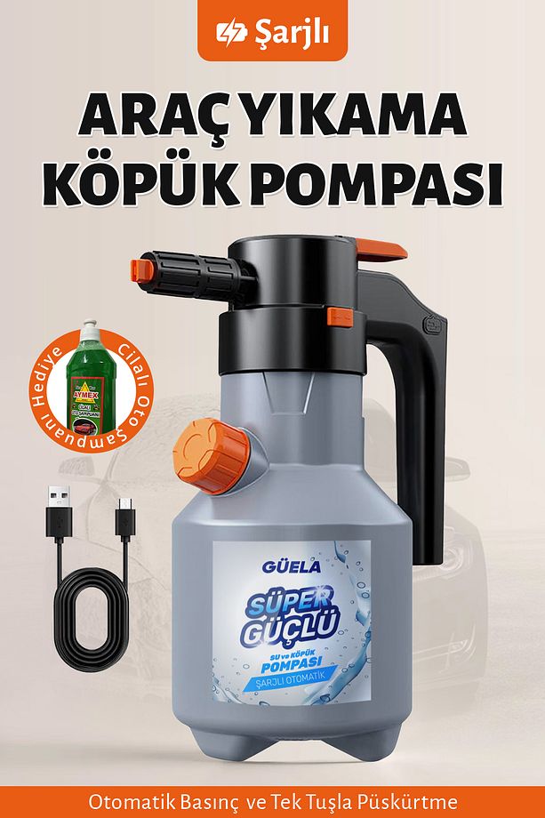 Şarjlı Otomatik Yüksek Basınçlı Oto Araba Yıkama ve Temizleme Köpük Püskürtücü El Pompası - 1
