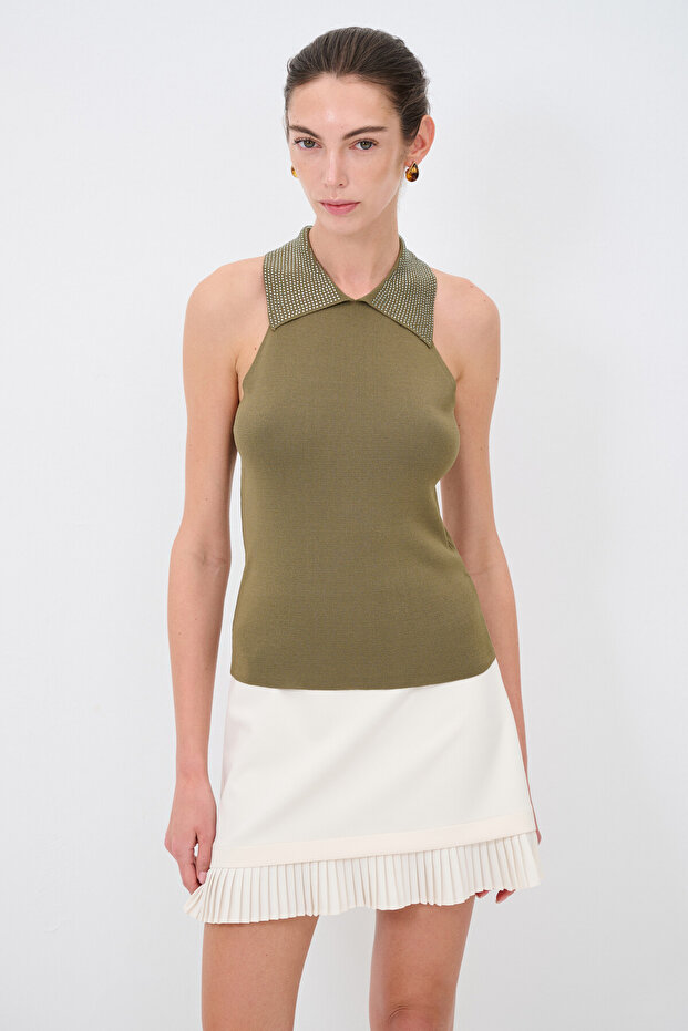 Taş Detaylı Triko Bluz - 1