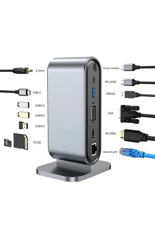 USB HUB12'si 1 Arada Dock, HDMI 4K, 100Mbps Ethernet, 3 x USB-A 3.0 ve 100W USB - ZR773 - 1