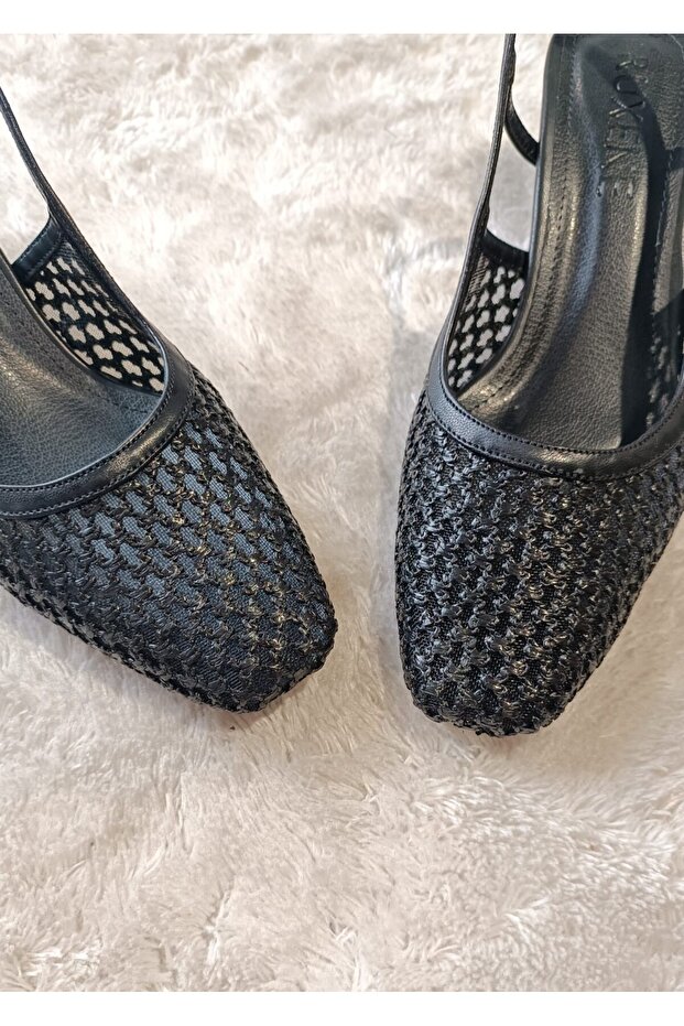 ETERN KARE BURUN HASIR FİLE DETAY 5CM TOPUKLU AYAKKABI - 7