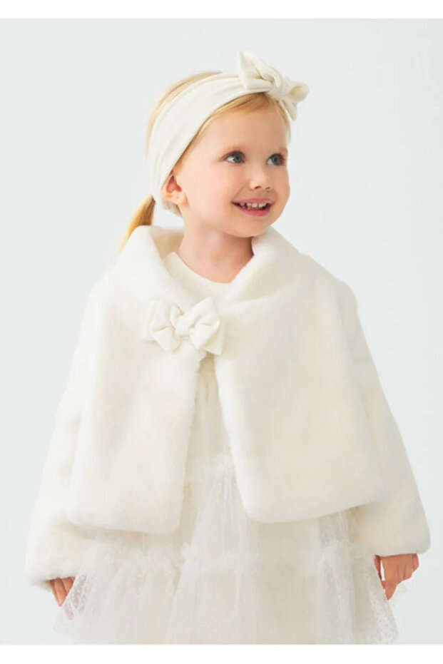 X Silk Atlas Girl's Bow Fur Bolero