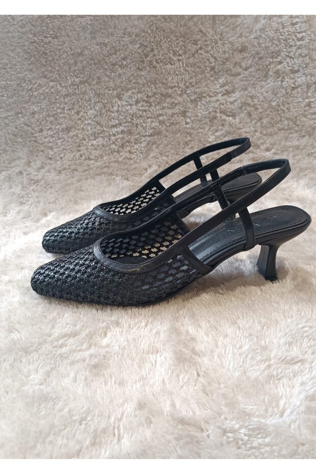 ETERN KARE BURUN HASIR FİLE DETAY 5CM TOPUKLU AYAKKABI - 4