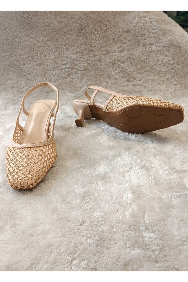 ETERN KARE BURUN HASIR FİLE DETAY 5CM TOPUKLU AYAKKABI - 5