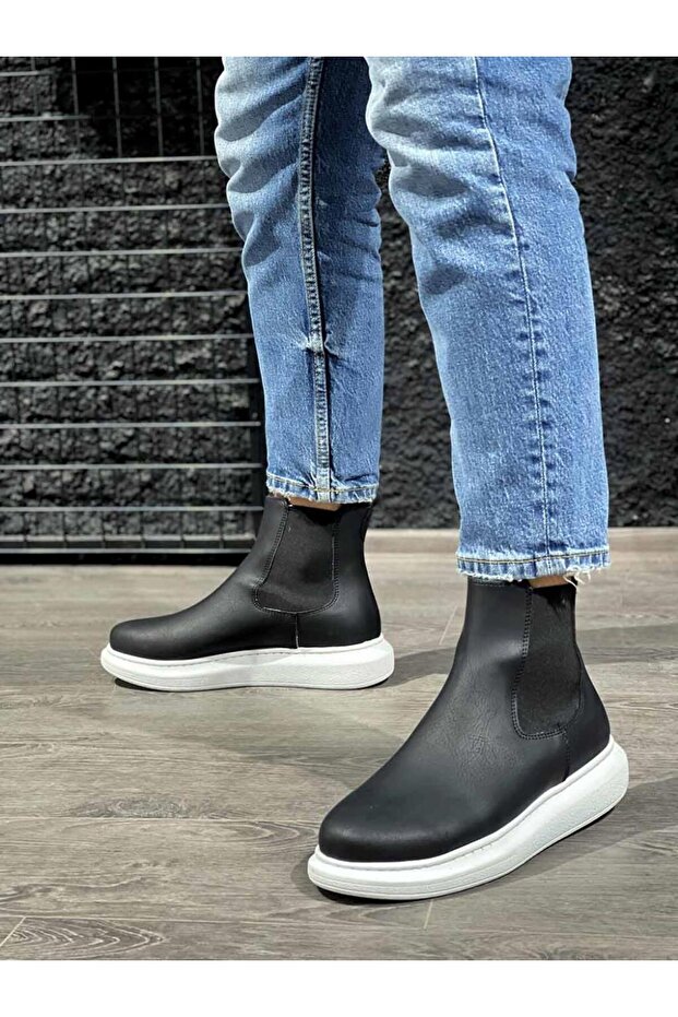 Yüksek Taban Ayakkabı 111 Siyah (Beyaz Taban) - 2