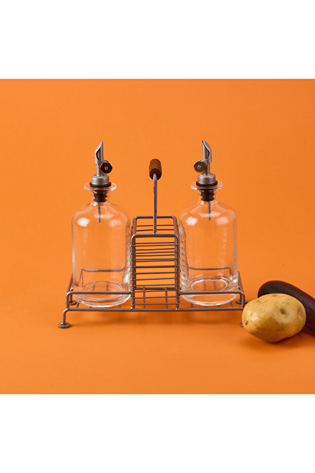 Julia Metal 2-Piece Glass Oil Bottle - Transparent / Black - 200 ml