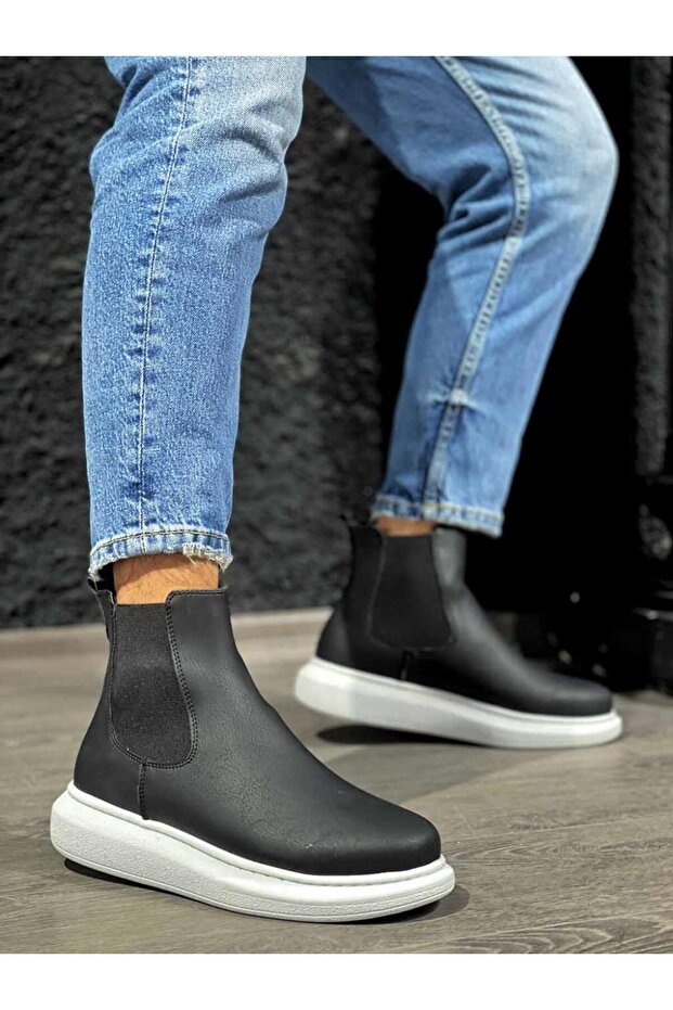 Yüksek Taban Ayakkabı 111 Siyah (Beyaz Taban) - 3