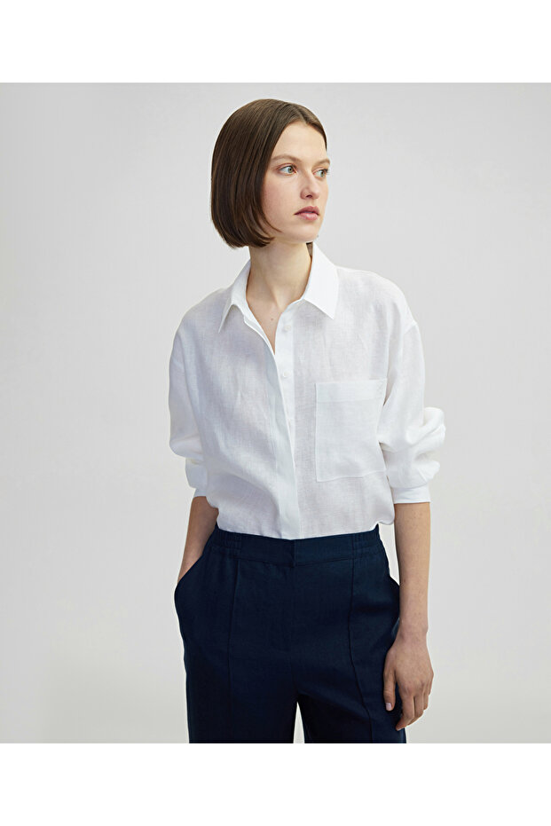Linen Shirt with Hidden Placket