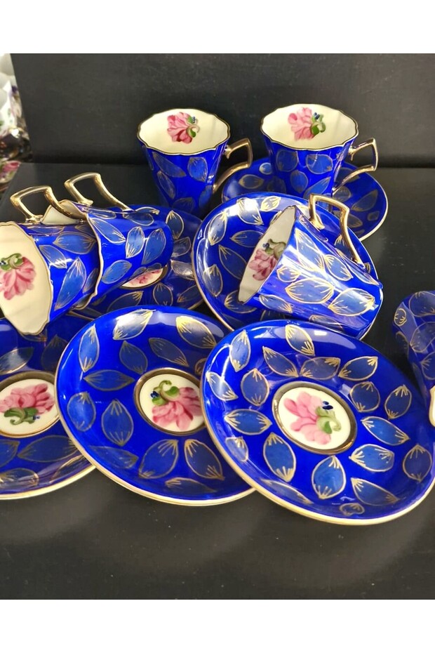 Porcelain Hand Painting Almond 6 Persons Coffee Cup Set