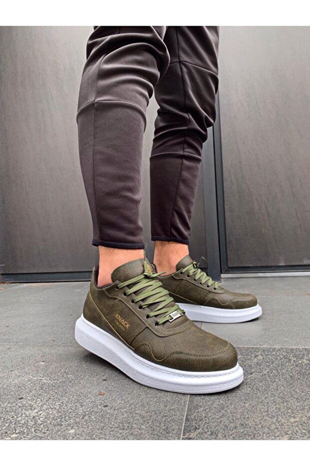 Yüksek Taban Günlük Ayakkabı 040 - Haki (Beyaz Taban) - 2