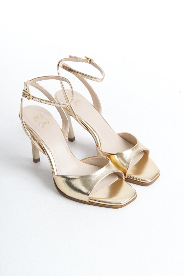 Metallic Gold Ankle Strap High Heel Shoes