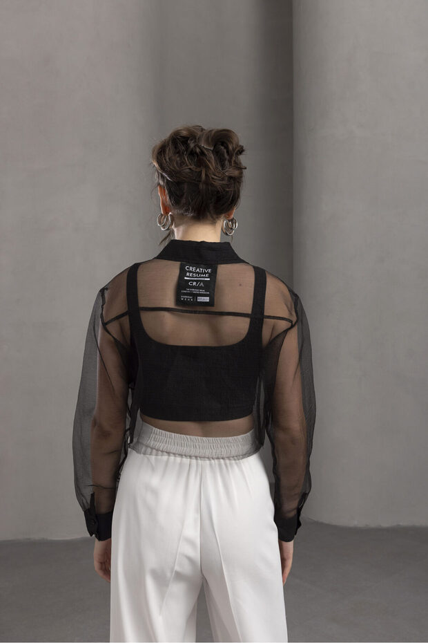 Organze Crop Gömlek Siyah - 5