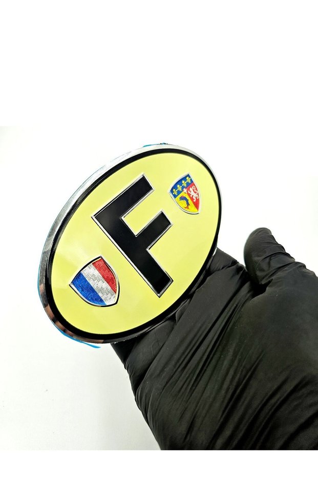 Oval F France with France Flag - Cream Colored Aluminum Sticker, Special Crests for Labellers
