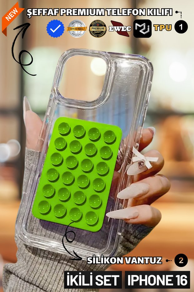 Set of Two | Transparent Premium Phone Case and Phone Holder Silicone Suction Cup Compatible with iPhone 16