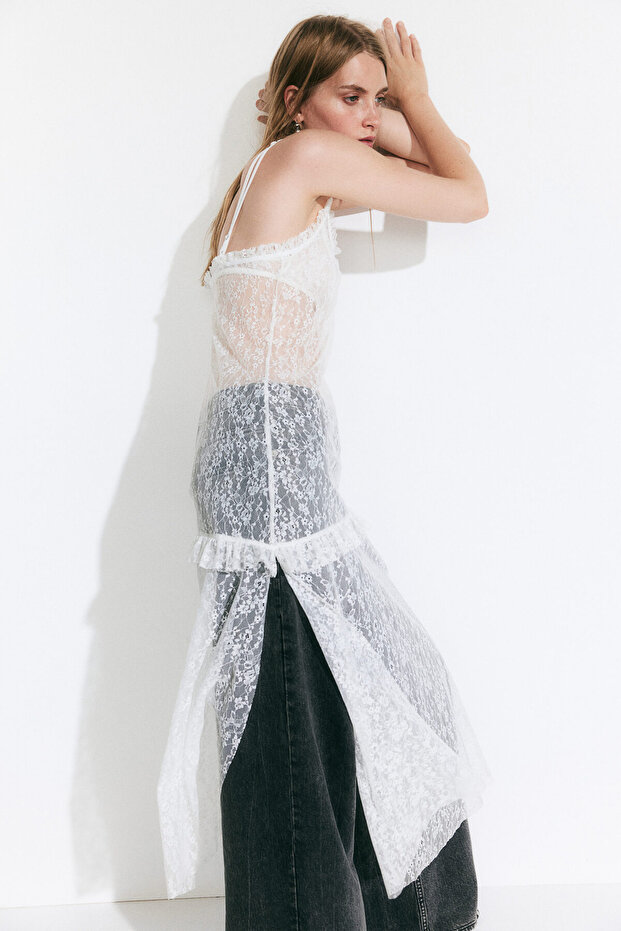 Fırfırlı Dantel Elbise - 1