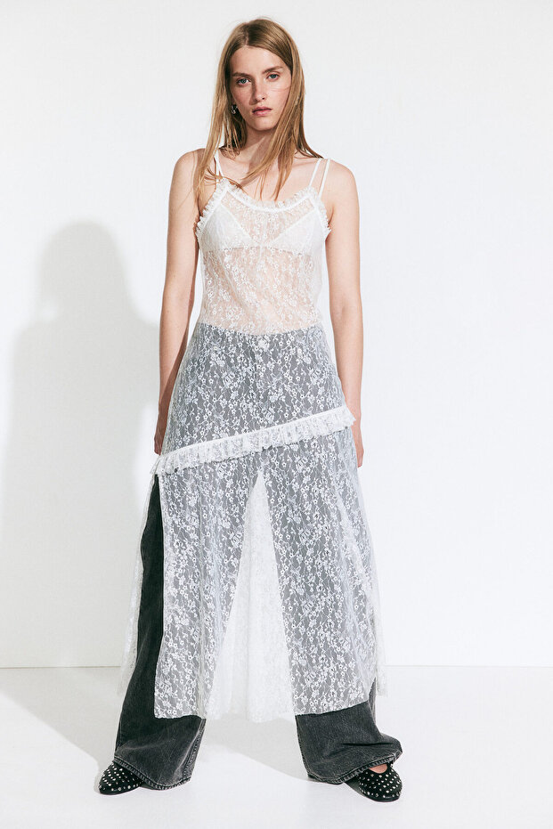 Fırfırlı Dantel Elbise - 4