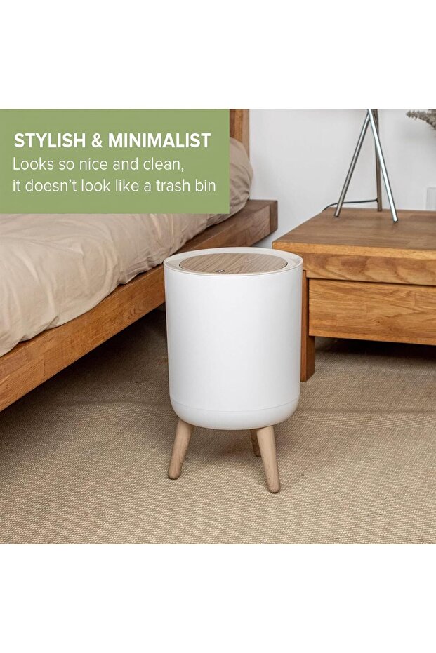 Trash Can Bathroom Garbage Can With Lid Plastic Trash Bin With Push Button Office Waste Paper - 3