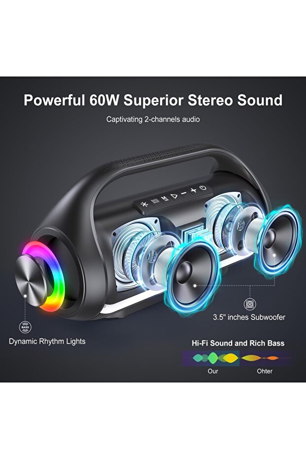 نظام مكبر صوت مع ميكروفون للغناء، مكبرات صوت بلوتوث محمولة مع إضاءة مبهرة و2 سماعات لاسلكية - 2