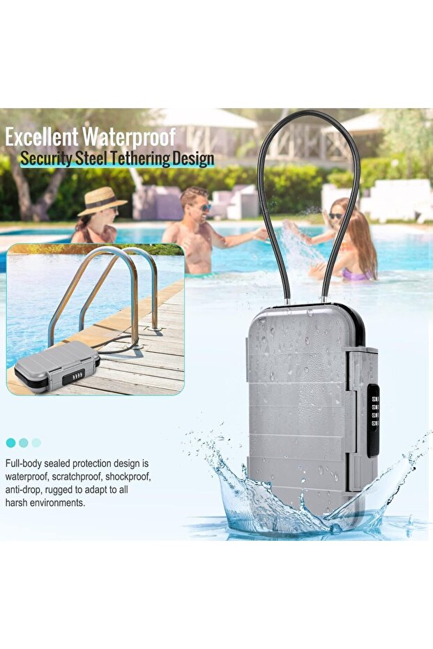 صندوق أمان محمول مزود بمجموعة رموز وحافظة أمان مقاومة للماء مع سلك قابل للإزالة - 5