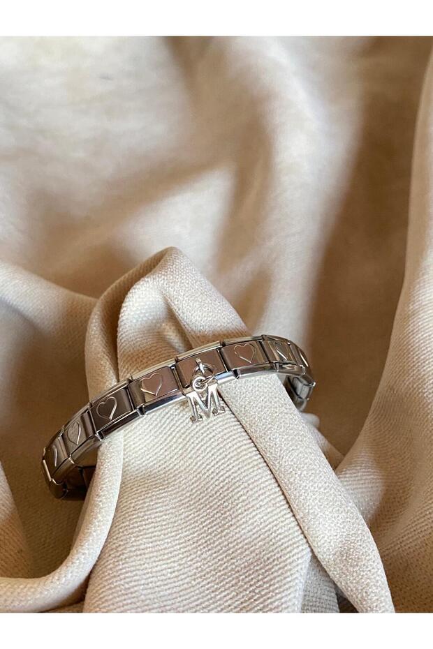Letter m with Heart Steel Italian Charm Bracelet