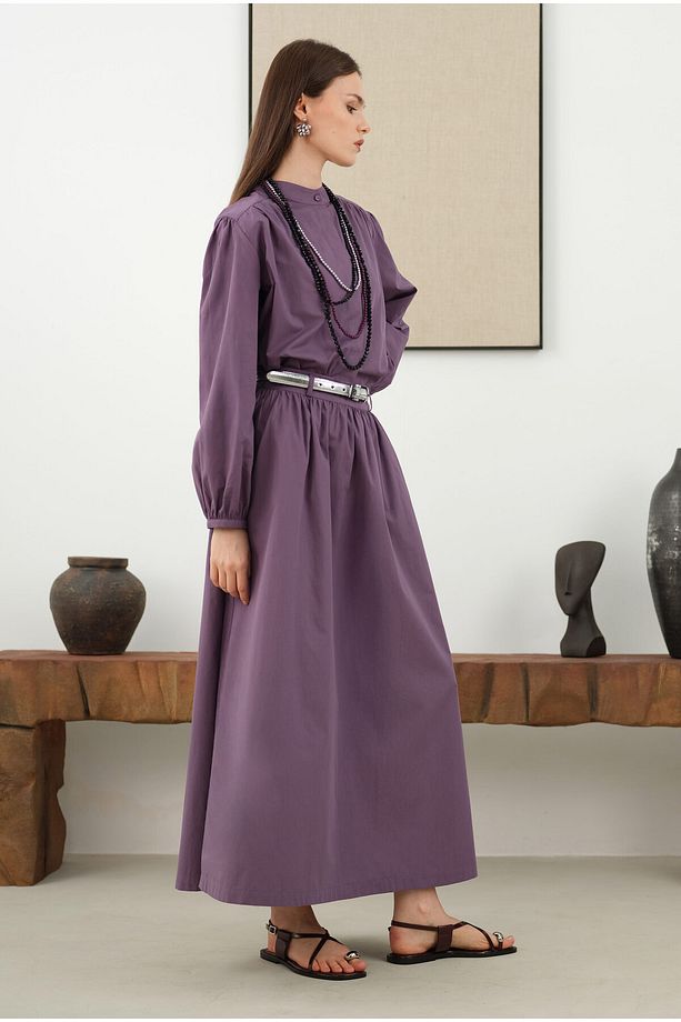 Omzu Büzgülü Poplin Gömlek Retro Violet - 4