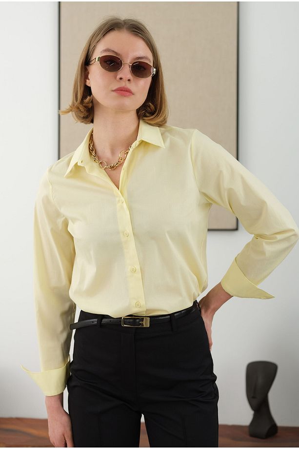 Kısa Fit Gömlek Soft Sarı - 1
