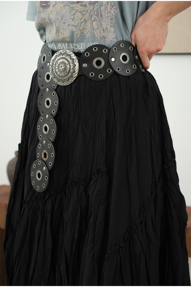 Katlı Bohem Etek Siyah - 4