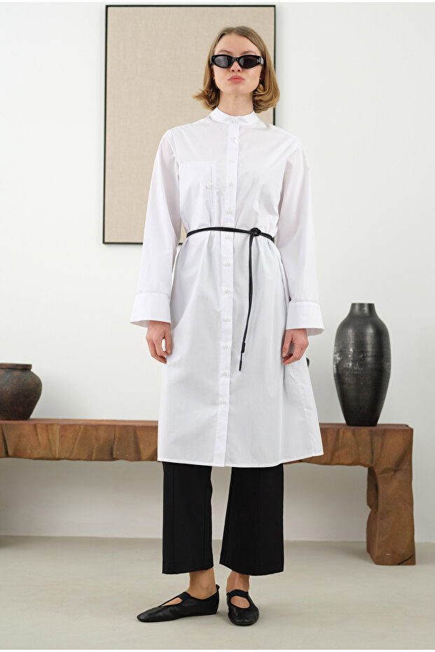 Çift Fleto Detaylı Gömlek Beyaz - 1