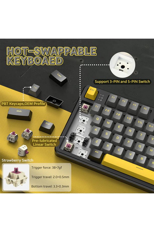 AttackShark X87 Star Black RGB App Uygulamalı SBerry Switch TriMode Profesyonel Gaming Oyuncu Klavye - 3