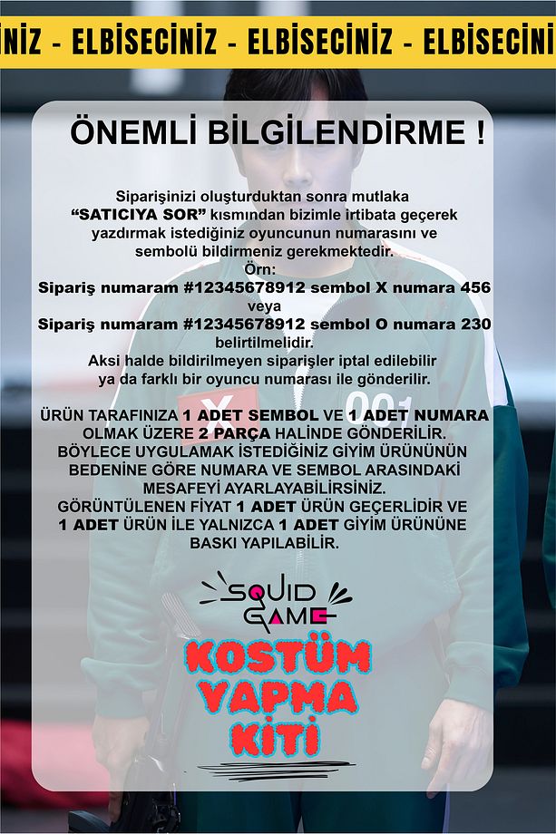 SQUID GAME Kostüm Yapma Kiti - Tekstil Baskı Ürünü Yüksek Kalite DTF Baskı - 3