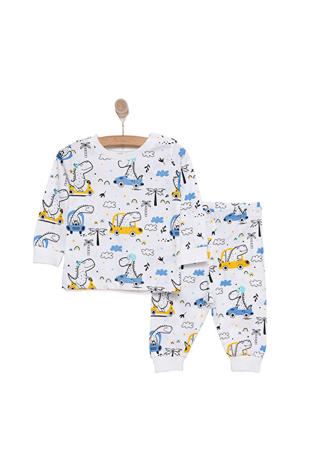 HelloBaby Uzun Kol Bisiklet Yaka Dinazor Desenli Pijama Takımı - 1