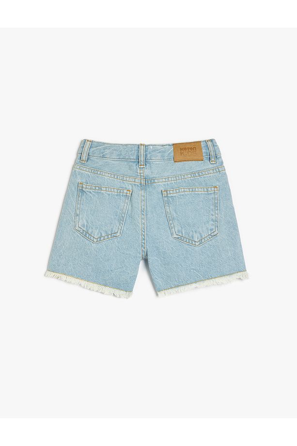 Pamuklu Düğme ve Cep Detaylı Basic Denim Şort - 4