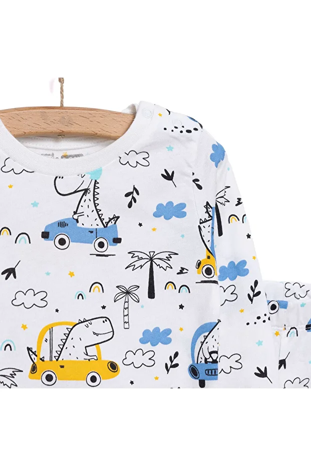 HelloBaby Uzun Kol Bisiklet Yaka Dinazor Desenli Pijama Takımı - 3