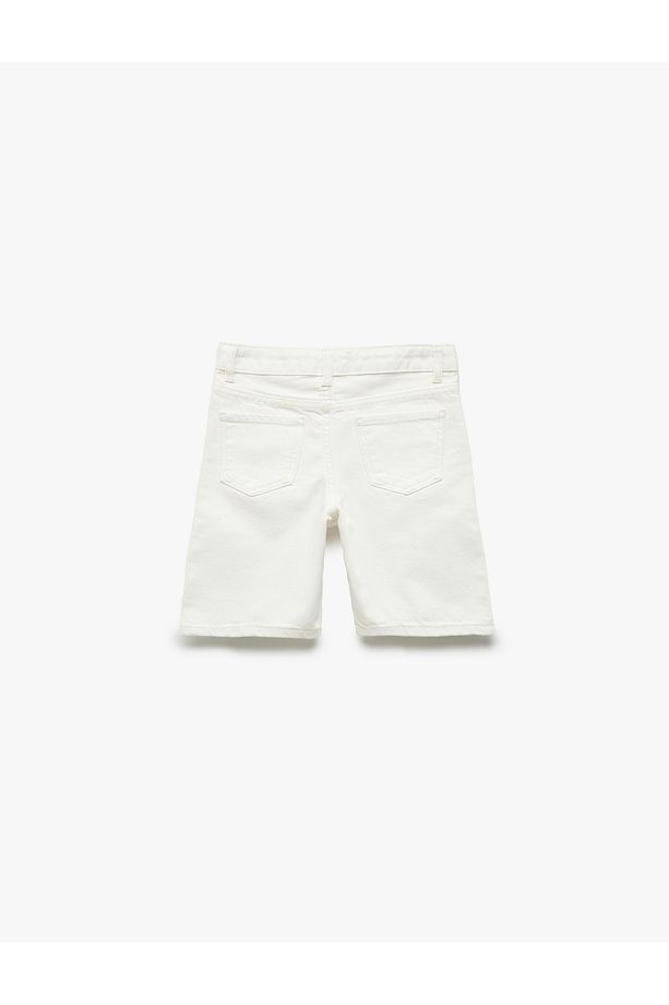 Pamuklu Ayarlanabilir Lastikli Cepli Denim Şort - 5