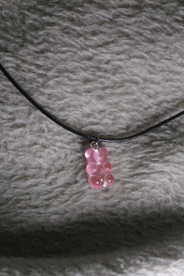 Pink Jellybean Teddy Bear Plastic Stainless Necklace Y2K Pinterest Unisex