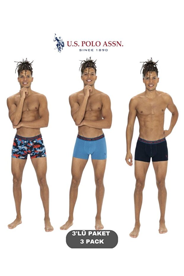 Men'S, Licensed, Uspa, Navy Blue Camouflage 3-Piece Boxer Set