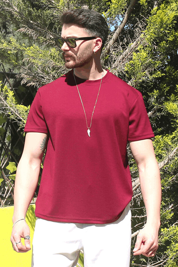 Men's Burgundy Relaxfit Soft Touch Wrinkle-Free Modal Fabric T-Shirt