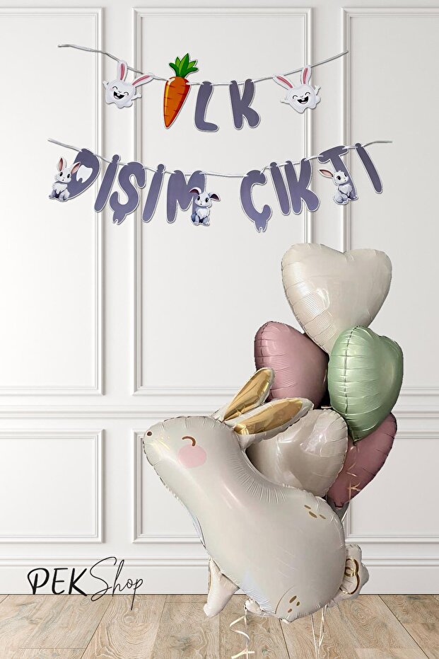 Teeth Wheat First Tooth Party Balloon Set Rabbit and Heart Balloon Set