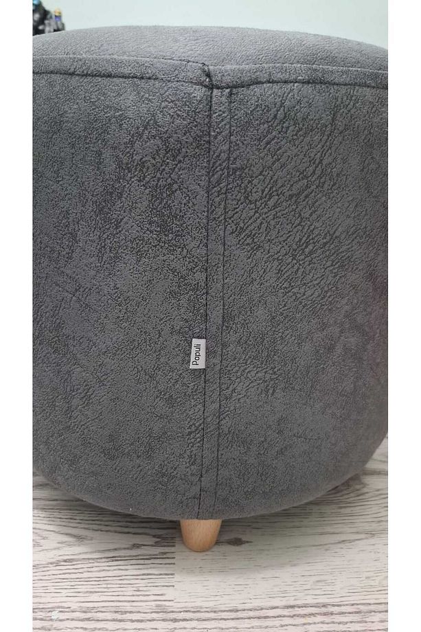 Ahşap Ayaklı Yuvarlak Nubuk Kumaş Puf&bench Koltuk/tabure - 5