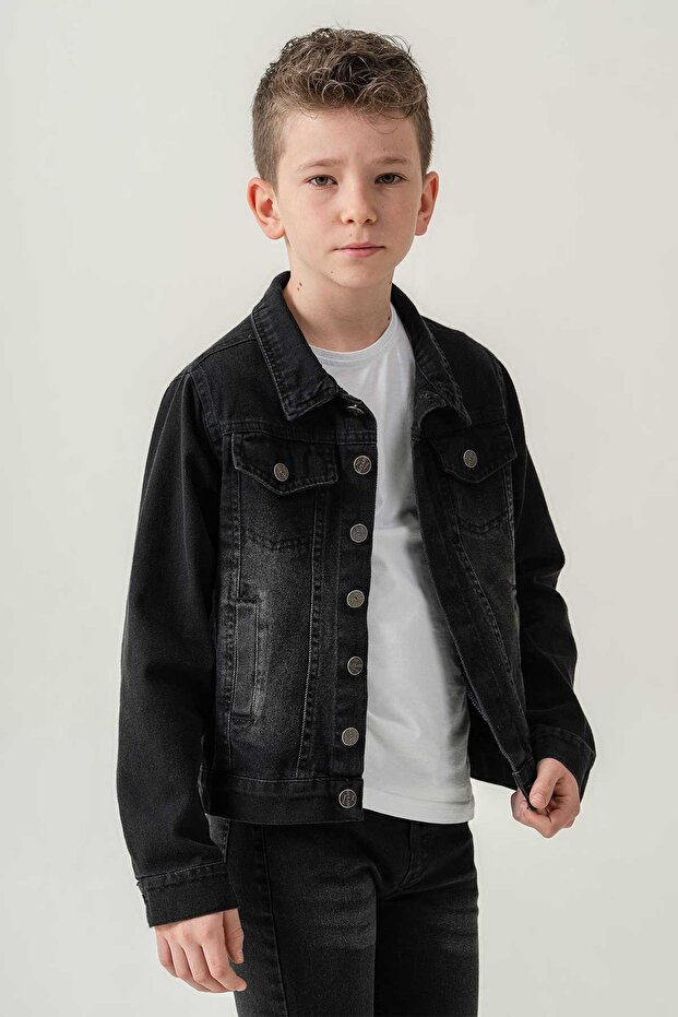 Double Pocket Buttoned Denim Boy's Jacket - 6
