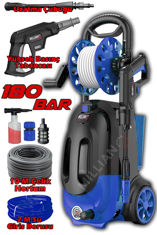 Prof 180 Bar - 4500 W Bakır Sargılı Yüksek Basınçlı Çok Amaçlı Araba Bahçe ve Oto Yıkama Makinesi - 1