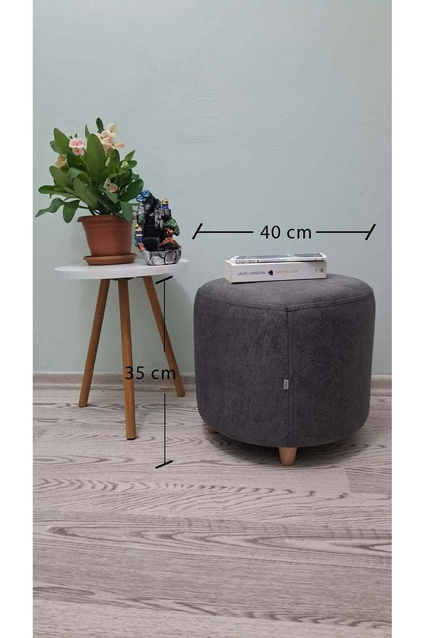 Ahşap Ayaklı Yuvarlak Nubuk Kumaş Puf&bench Koltuk/tabure - 2